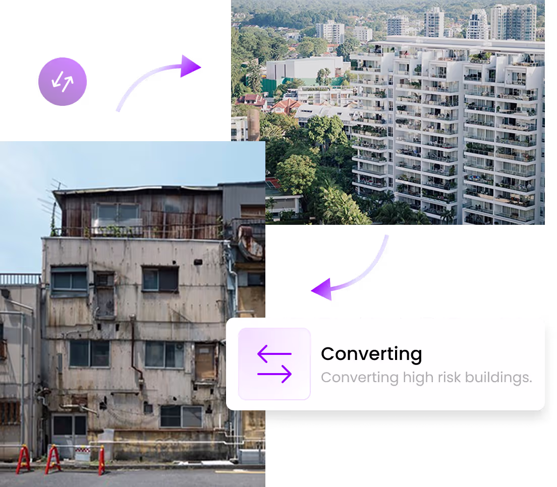 Reinforcement beams added to strengthen an unstable structure.